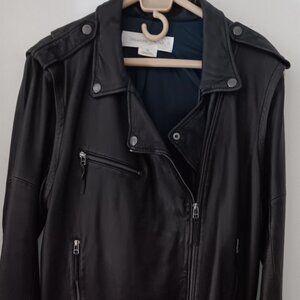 Treasure & Bond Black Leather Moto Jacket XL w/Removable Sleeves Used